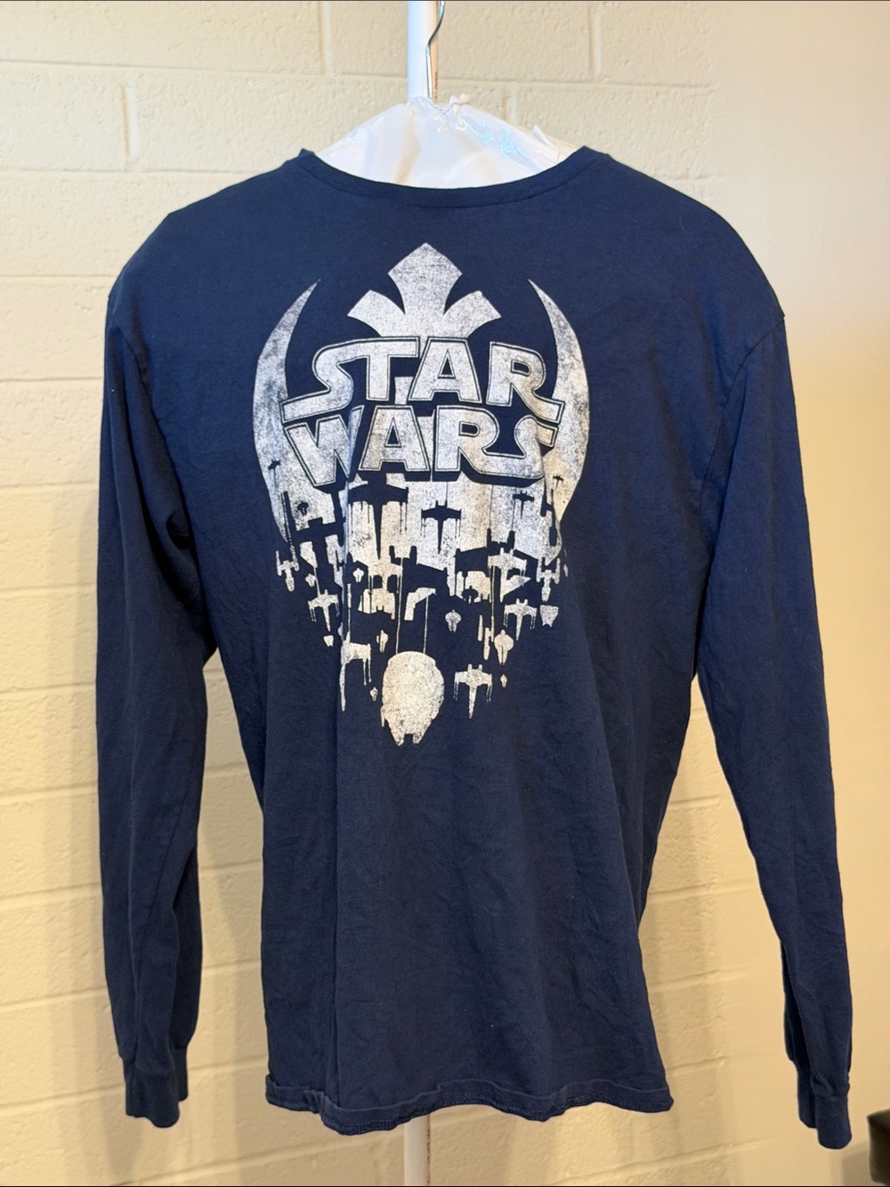 Star Wars Men's Long Sleeve Tee - Navy and White Rebel Graphic